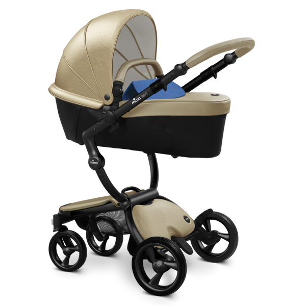 Коляска Mima Xari 3 в 1 Champagne, Black 3g (Black wheels), Denim Blue (хлопок)
