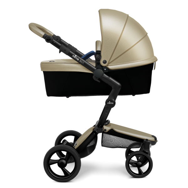 Коляска Mima Xari 3 в 1 Champagne, Black 3g (Black wheels), Denim Blue (хлопок)