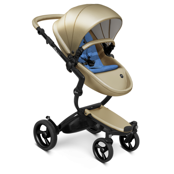 Коляска Mima Xari 3 в 1 Champagne, Black 3g (Black wheels), Denim Blue (хлопок)