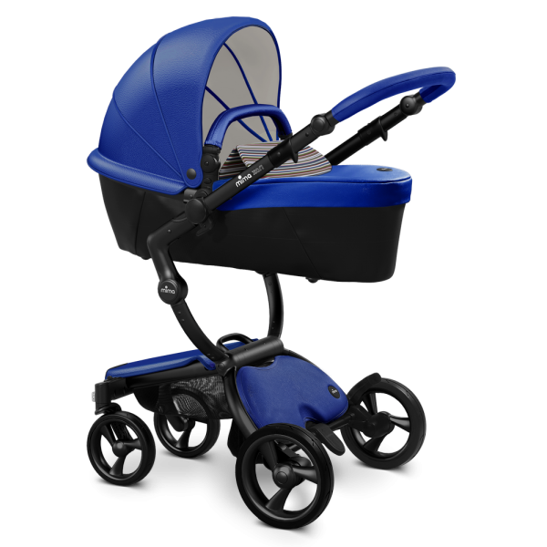 Коляска Mima Xari 3 в 1 Royal blue, Black 3g (Black wheels), Autumn Stripes (хлопок)