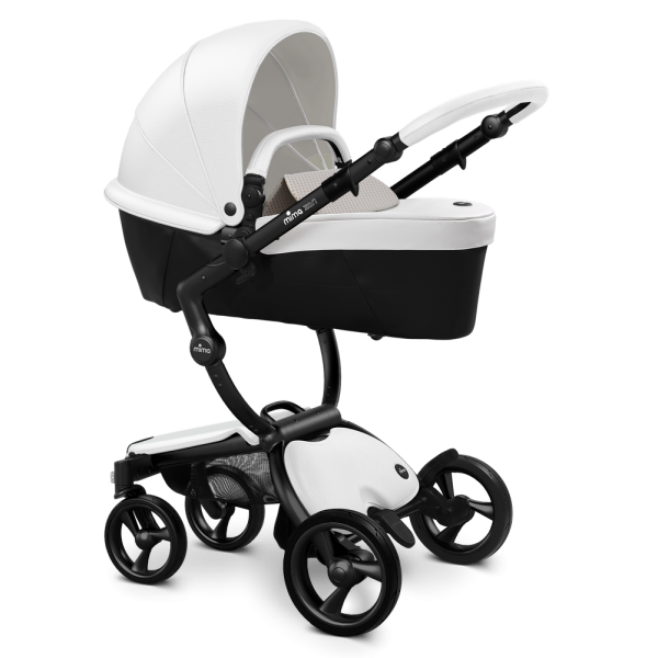 Коляска Mima Xari 2 в 1 Snow white, Black 3g (Black wheels), Sandy Beige (хлопок)